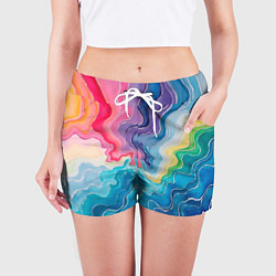 Шорты женские Абстрактные волны в мраморном стиле, цвет: 3D-принт — фото 2
