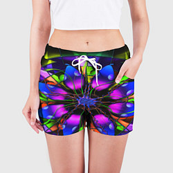 Шорты женские Неоновая психоделика лепестки, цвет: 3D-принт — фото 2