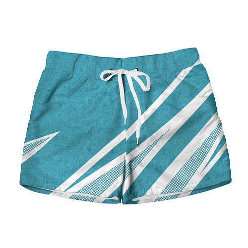 Женские шорты Бело-голубой абстракция с полосами / 3D-принт – фото 1