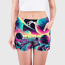 Шорты женские Неоновый разноцветный космос, цвет: 3D-принт — фото 2