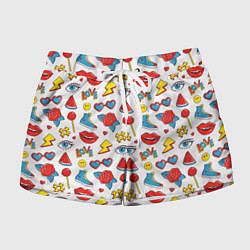 Шорты женские Паттерн с яркими молодежными стикерами, цвет: 3D-принт