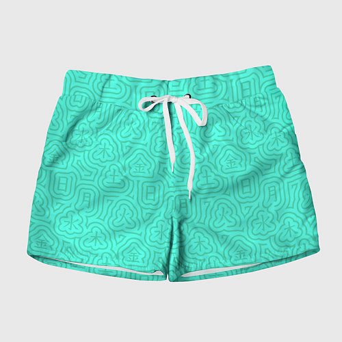 Женские шорты Лабиринтовый паттерн с иероглифами на бирюзе / 3D-принт – фото 1