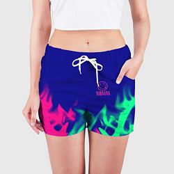 Шорты женские Nirvana fire neon, цвет: 3D-принт — фото 2