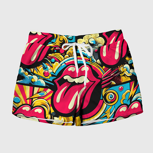 Женские шорты Rolling Stones logo - pop art pattern / 3D-принт – фото 1
