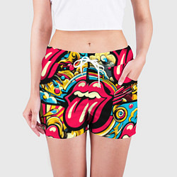 Шорты женские Rolling Stones logo - pop art pattern, цвет: 3D-принт — фото 2