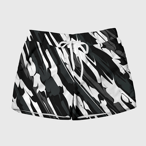 Женские шорты Разводы белым на черном / 3D-принт – фото 1