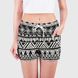 Шорты женские Черно белый орнамент в этническом стиле, цвет: 3D-принт — фото 2
