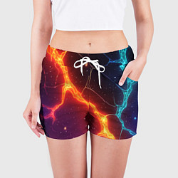Шорты женские Сине-оранжевые молнии текстура, цвет: 3D-принт — фото 2