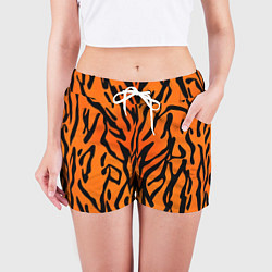 Шорты женские Тигровый огненный паттерн, цвет: 3D-принт — фото 2