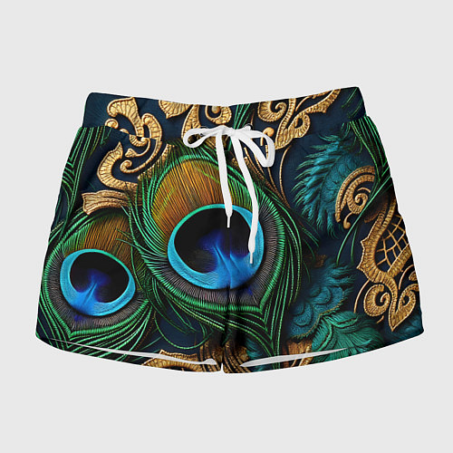 Женские шорты Узоры и перья павлина / 3D-принт – фото 1