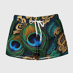 Шорты женские Узоры и перья павлина, цвет: 3D-принт