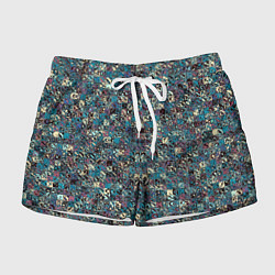 Шорты женские Бордово-голубой квадратный паттерн, цвет: 3D-принт