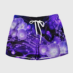 Шорты женские Силуэты цветов на темном фоне - фиолетовое свечени, цвет: 3D-принт