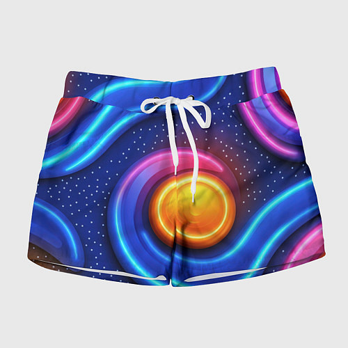 Женские шорты Оранжевый круг и голубые линии текстура / 3D-принт – фото 1