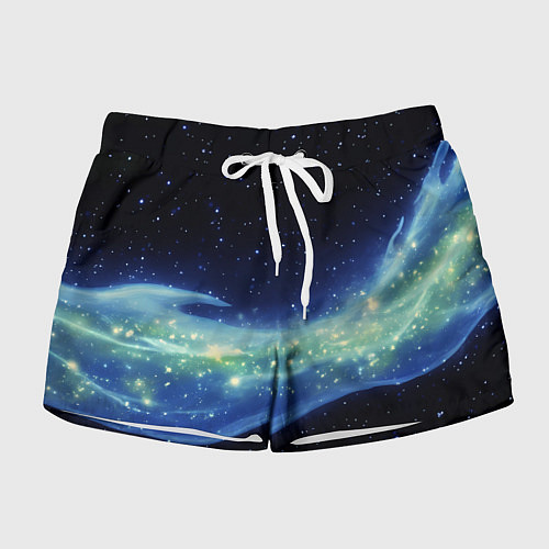 Женские шорты Синяя волна с зеленым оттенком на черном / 3D-принт – фото 1