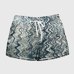 Шорты женские Бело-синий искажённые абстрактные линии, цвет: 3D-принт