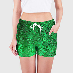Шорты женские Зелёный малахит абстрактная текстура, цвет: 3D-принт — фото 2