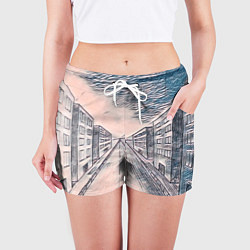 Шорты женские Сумрачный город, цвет: 3D-принт — фото 2