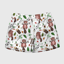 Шорты женские Бобер и полено, цвет: 3D-принт