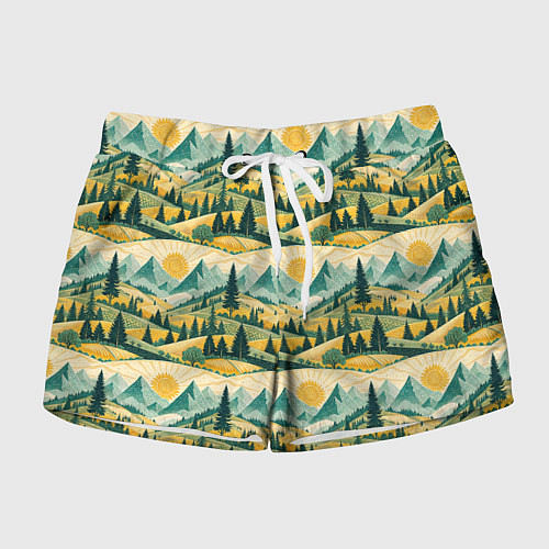 Женские шорты Горные пейзажи ретро стиль / 3D-принт – фото 1