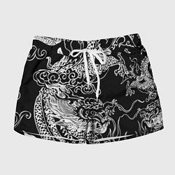 Шорты женские Белый дракон на черном, цвет: 3D-принт