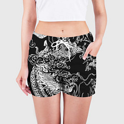 Шорты женские Белый дракон на черном, цвет: 3D-принт — фото 2