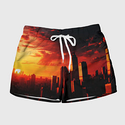 Шорты женские Стилизованный город оранжевый закат, цвет: 3D-принт