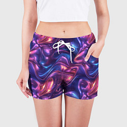 Шорты женские Абстрактные волны и завитки - сине-фиолетовый патт, цвет: 3D-принт — фото 2