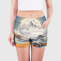 Шорты женские Луна и автомобиль, цвет: 3D-принт — фото 2