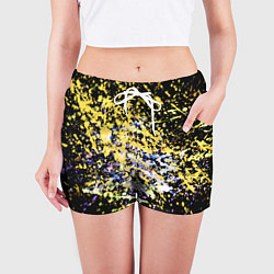 Шорты женские Желто синяя краска на черном, цвет: 3D-принт — фото 2
