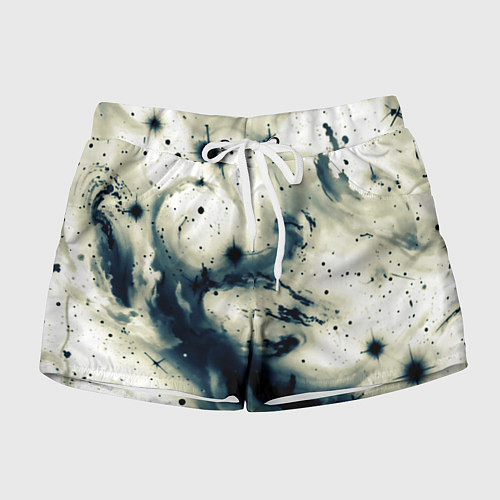 Женские шорты Бежевый и тёмно-синий космическая абстракция / 3D-принт – фото 1