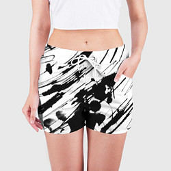 Шорты женские Брызги и штрихи черной краски, цвет: 3D-принт — фото 2