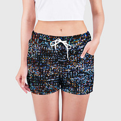 Шорты женские Тёмный чёрно-синий мелкий квадрат, цвет: 3D-принт — фото 2