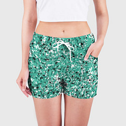 Шорты женские Бирюзовый с чёрно-белыми пятнами, цвет: 3D-принт — фото 2