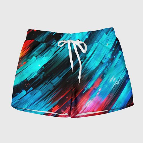 Женские шорты Синяя и красная краска на черном / 3D-принт – фото 1