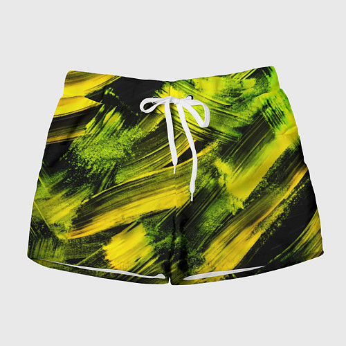 Женские шорты Мазки краски цвета лайм / 3D-принт – фото 1