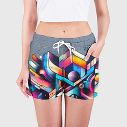 Шорты женские Геометрическое абстрактное граффити, цвет: 3D-принт — фото 2