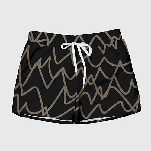 Женские шорты Кривые рукописные линии чёрно-коричневый / 3D-принт – фото 1