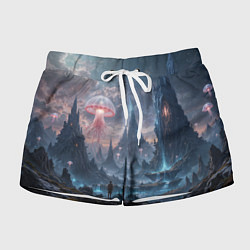 Женские шорты Фантастический мир с медузами и озеро у гор