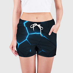 Шорты женские Черные плиты с синим светом, цвет: 3D-принт — фото 2
