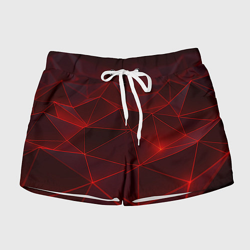 Женские шорты Красные полигоны с неоном / 3D-принт – фото 1