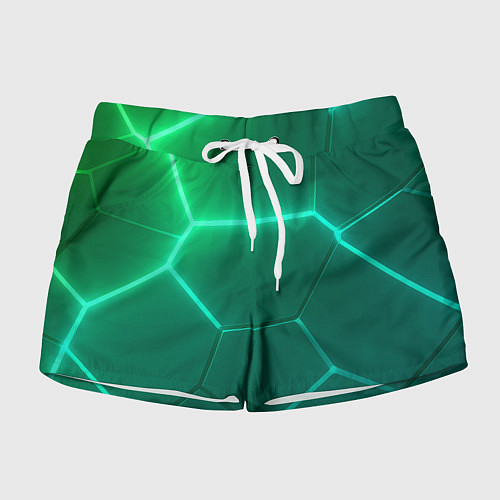 Женские шорты Зеленые неоновые плитки / 3D-принт – фото 1