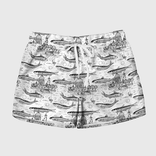 Женские шорты Корюшка и рыбалка в Питере паттерн / 3D-принт – фото 1