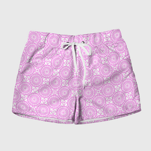 Женские шорты Бело розовый ажурный кружевной узор / 3D-принт – фото 1