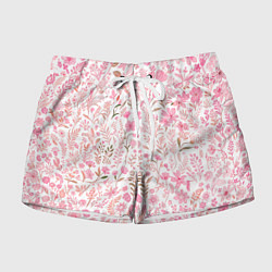 Шорты женские Белый в розовый цветочный паттерн, цвет: 3D-принт