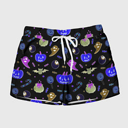 Шорты женские Halloween blue black pumpkin, цвет: 3D-принт
