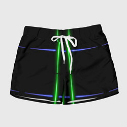 Женские шорты Neon black light blue green line