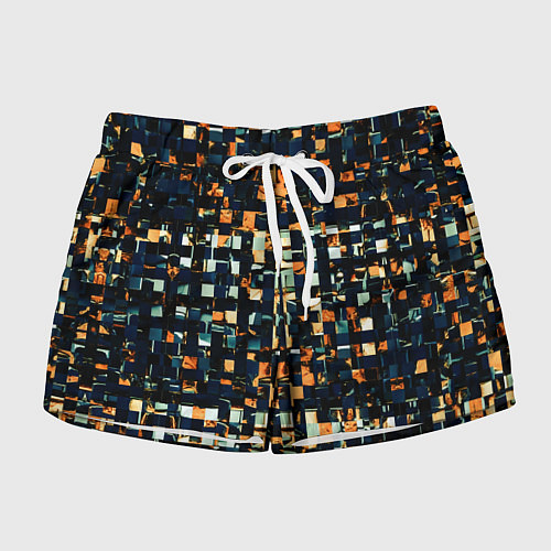 Женские шорты Тёмный синий с оранжевым кубики абстракция / 3D-принт – фото 1