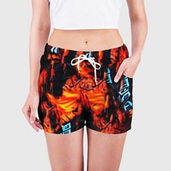 Шорты женские Абстрактная текстура рыжего пламени, цвет: 3D-принт — фото 2