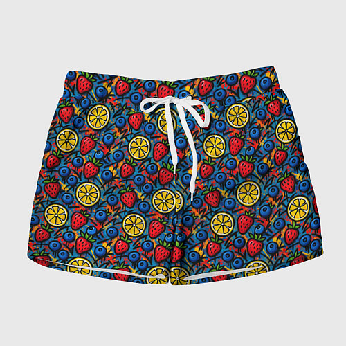 Женские шорты Ягоды и фрукты паттерн / 3D-принт – фото 1